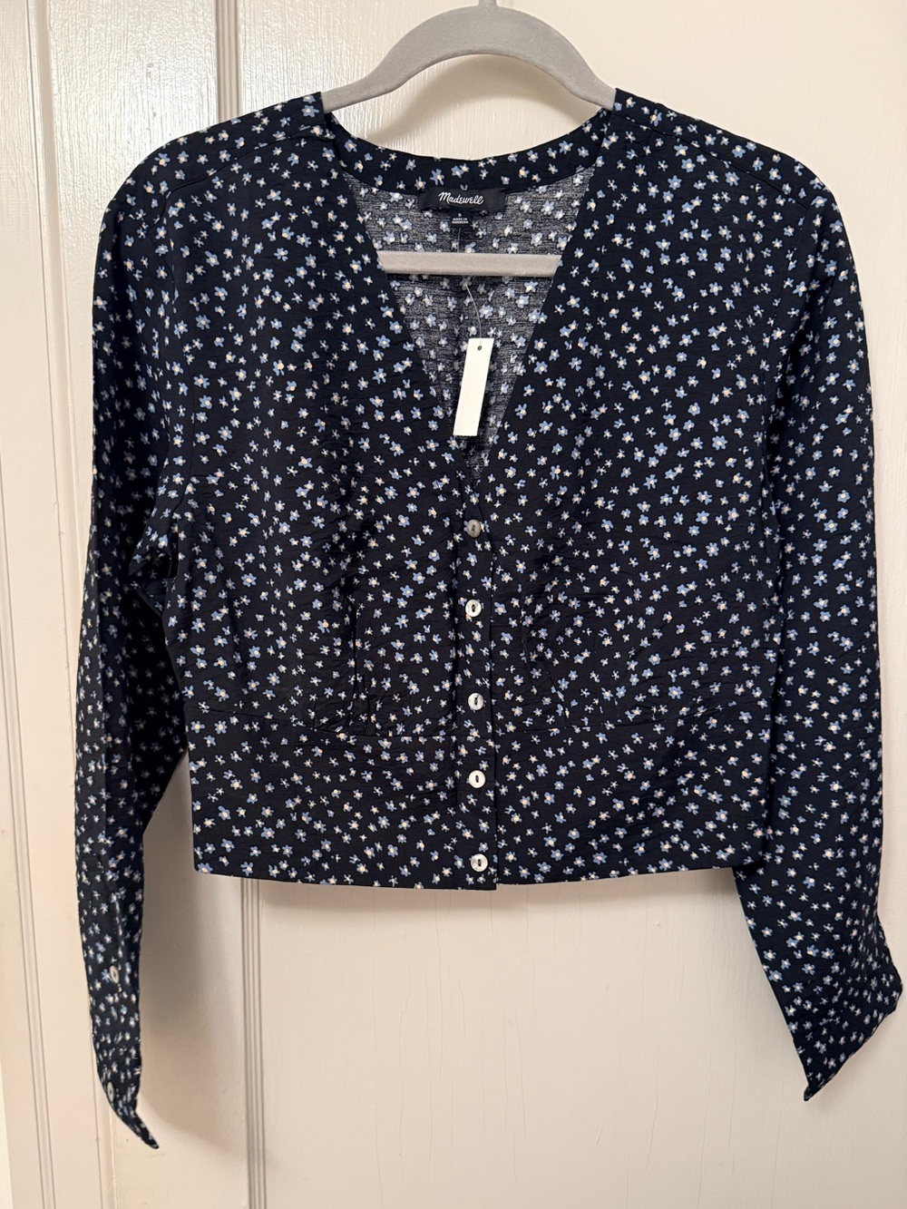 NWT Madewell V-neck Button Down Top in Blue Floral, Size S